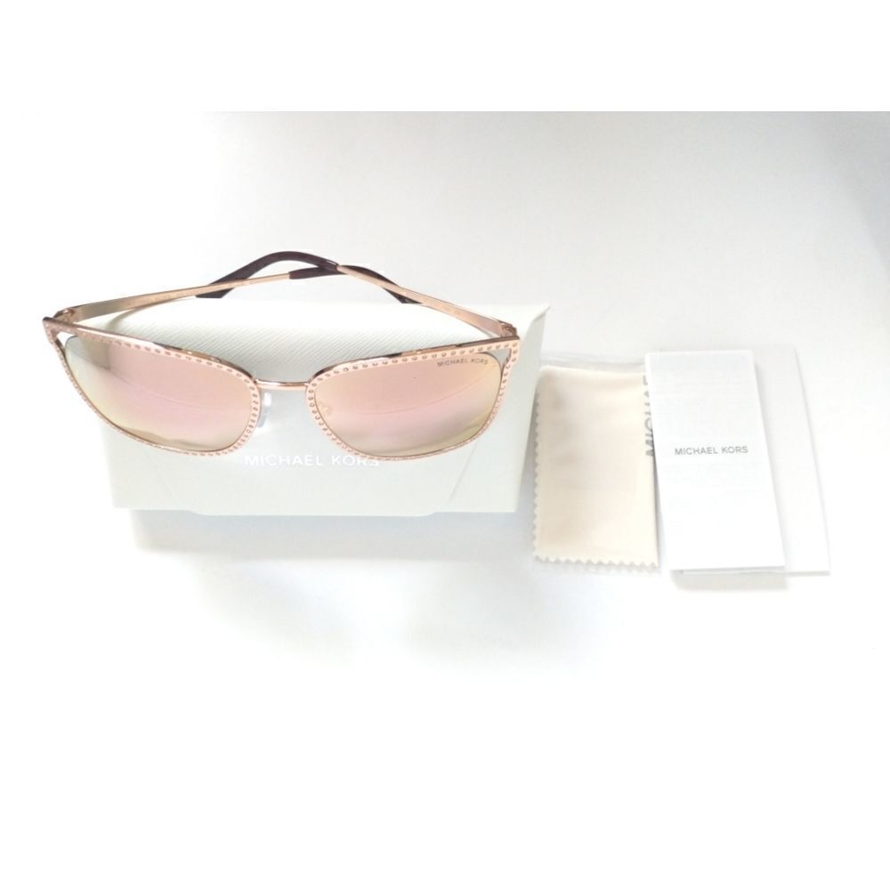 New! MICHAEL KORS Women's Stockholm Mirror Square Sunglasses With Case Rose Gold - Picture 6 of 13